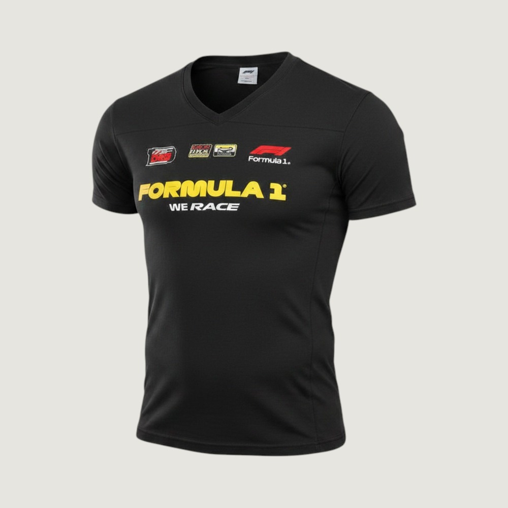Formula 1 F1 Racing Jersey Shirt Black V-Neck Graphic Hybrid Apparel Large